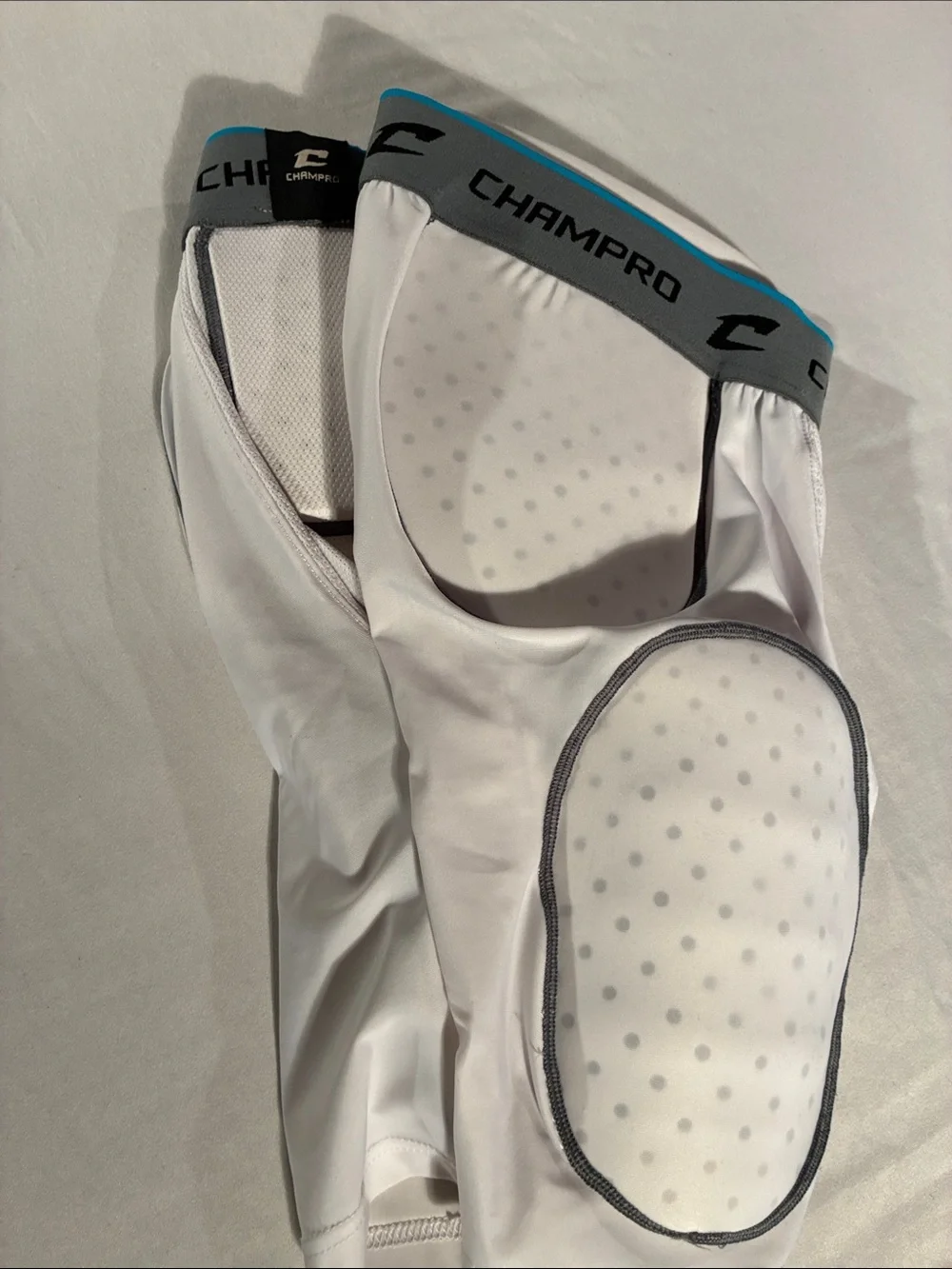 Champion White Men’s Padded Boxer Briefs with Gray Waistband and Blue Trim